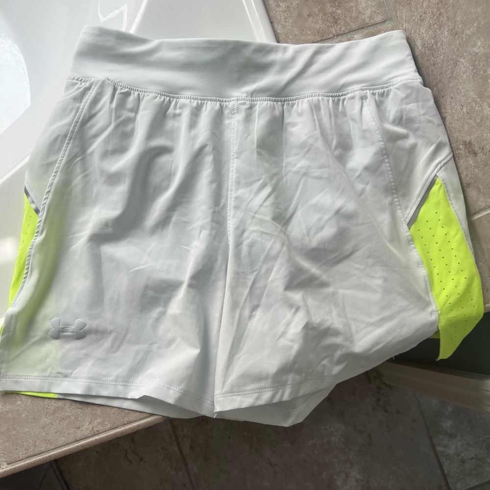 Under Armour Women's Athletic Shorts in White and Neon Yellow
